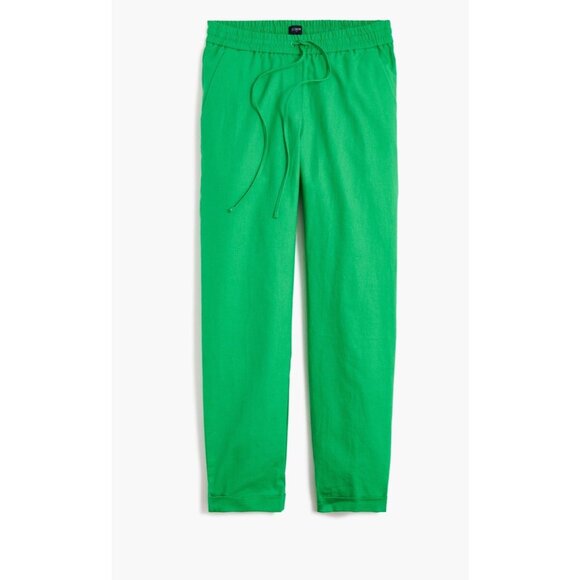 NWT J.Crew Linen Blend Pants Tie Waist Straight Leg Ankle Green Size 18 New - Picture 1 of 6